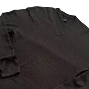 J Ferrar V-Neck Sweater Mens L Gray Pima Cotton Blend Long Sleeve Casual Soft